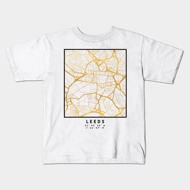 LEEDS ENGLAND CITY STREET MAP ART Kids T-Shirt by deificusArt